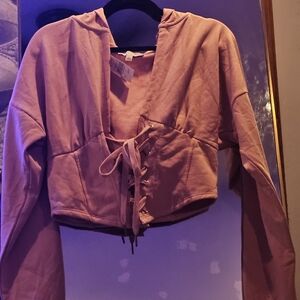 Blush Lace-Up Cropped Hoodie